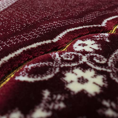 Modefa Turkish Islamic Prayer Rug - Soft Velvet Janamaz Praying Carpet - Comfortable Muslim Praying Mat for Men & Women - Ramadan or Eid Gift - Classic Elegant Swirl (Floral Red)