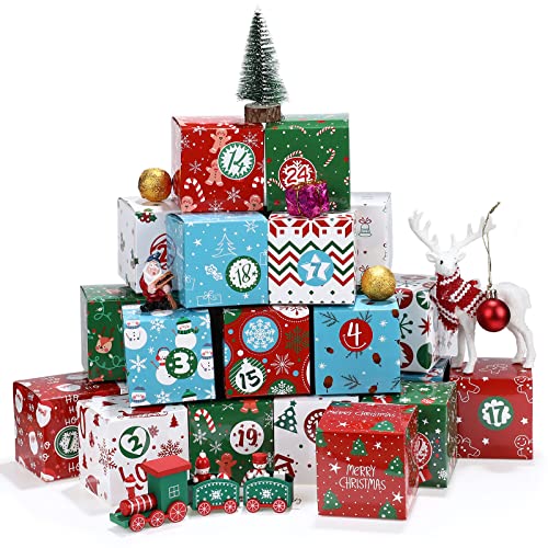 Outus 25 Pcs Christmas Advent Calendar DIY Refillable Boxes, Warm Style