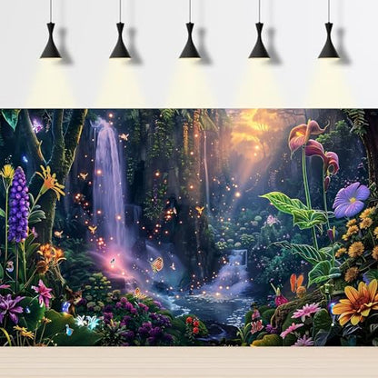 Fantasy Garden Aquarium Background Waterfall Tropical Forest Fish Tank Background Lush Moss Rainforest Flowers Reptile Tank Backgrounds Fantasy Sunray Butterfly Reptile Enclosure Backgrounds 30x18in