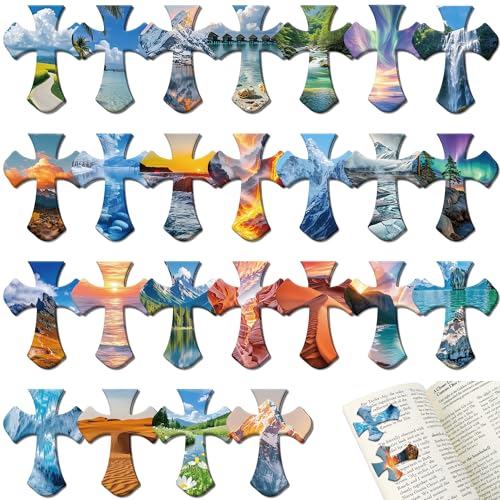 50 PCS Bible Magnetic Bookmarks, Christian Bookmarks Bulk Cross Clips - style: Scenery-P
