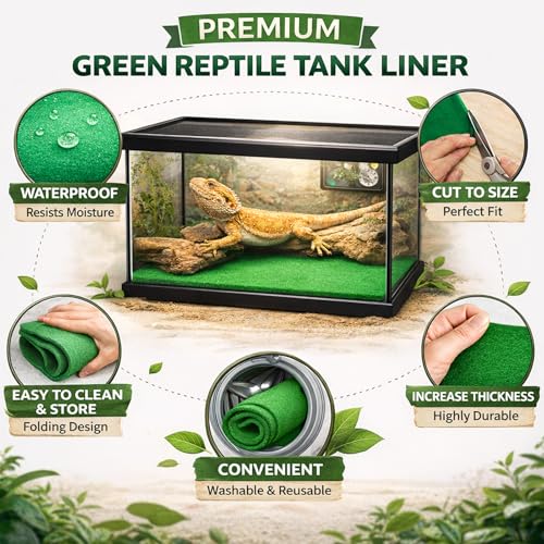 Mechpia 47" x 24" Large Reptile Carpet Terrarium Liner Bedding Reptile Substrate Mat Tank Accessories for Bearded Dragon Snake Lizard Tortoise Leopard Gecko (Green) - color: Green