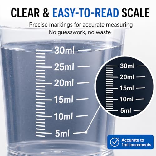 20pcs 1.02oz/30ml Liquid Medicine Cups, Plastic Measuring Cups, Clear Graduated Mixing Cups with Scale, Transparent Epoxy Resin Mixing Cups for Cooking, Medicine & DIY - size: 20pcs 30ml