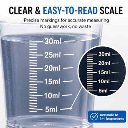 20pcs 1.02oz/30ml Liquid Medicine Cups, Plastic Measuring Cups, Clear Graduated Mixing Cups with Scale, Transparent Epoxy Resin Mixing Cups for Cooking, Medicine & DIY - size: 20pcs 30ml
