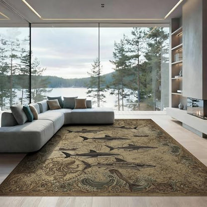 6'x9' Washable Traditional Wave Area Rug, Beige Non-Shedding Pet Friendly Room Rug for Queen Size Bedroom, Under Bed, Master Suite, Foldable Easy Care Carpet | Ref:2068056 - color: Beige/Pattern 21, size: 6' x 9' (Rectangular)
