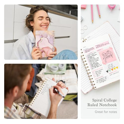 Lined Spiral Journal Notebook, A5 College Ruled Spiral Notebook for Women, Hardcover with Elegant Design for Work and Note-Taking, 5.5 * 8.25 inch, 160 Pages, Marble - color: Land