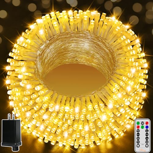 Ollny Christmas Lights Outdoor 800LED 262FT, Warm White Plug in Fairy Light with Remote, 8 Modes Waterproof Timers Dimmable LED String Lights for Indoor House Outside Bedroom Patio Balcony - color: Warm White, size: 800LED