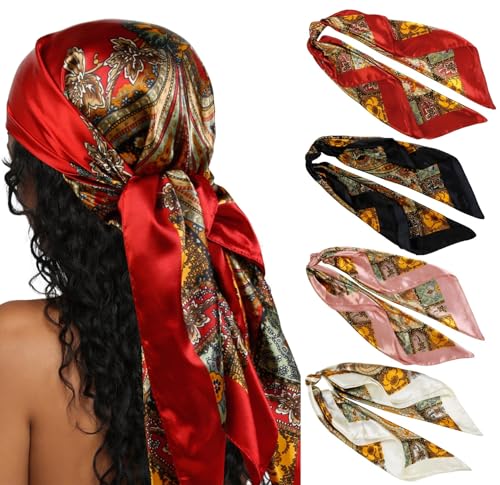 AKTVSHOW Head Scarf for Women Like Silk Square Hair Scarves, Scarf Bandanas for Women 35 Inches - color: Black/Red/Pink/Beige