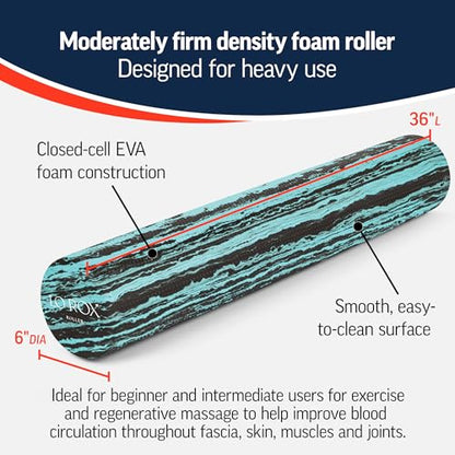 OPTP Lo Rox Foam Roller – Moderately Firm Density, Round, Teal, 36" x 6"