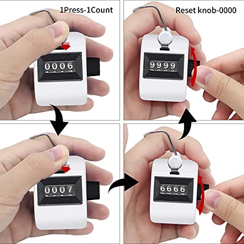 Eliamo 12 Pcs Hand Tally Counter 4-Digit Lap Counter Clicker, Manual Mechanical Handheld Pitch Click Counter with Finger Ring for School Golf & Knitting Row Croche - color: White