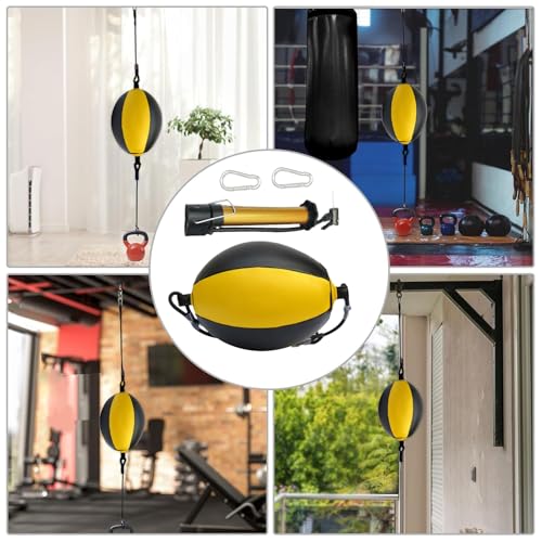 Reflex Boxing Ball, Punching Bag Set, Double End Feature Training Equipment, Pu Leather Ball with Carabiners and Headband, Speed and Reaction Hand Eye Exercise, Home Gym Use for Boxing 12x12 Inches - color: Yellow