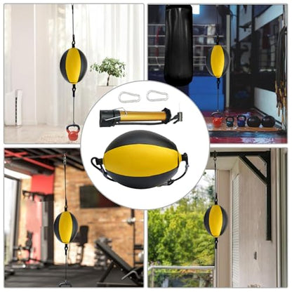 Reflex Boxing Ball, Punching Bag Set, Double End Feature Training Equipment, Pu Leather Ball with Carabiners and Headband, Speed and Reaction Hand Eye Exercise, Home Gym Use for Boxing 12x12 Inches - color: Yellow