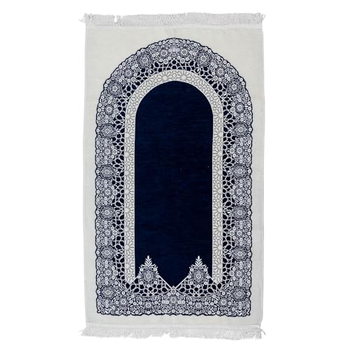Premium Velvet Islamic Prayer Rug – Classic Mihrab Design | Soft, Elegant & Travel-Friendly (Navy) - color: Navy