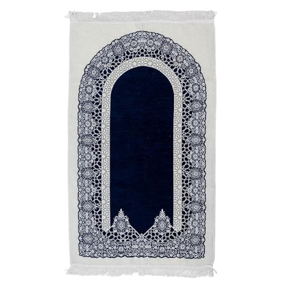 Premium Velvet Islamic Prayer Rug – Classic Mihrab Design | Soft, Elegant & Travel-Friendly (Navy) - color: Navy