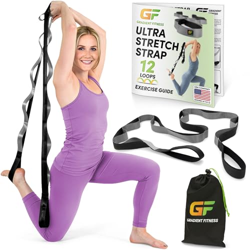 Gradient Fitness Stretching Strap for Physical Therapy, 12 Multi-Loop Stretch Strap 1.5" W x 8' L, Neoprene Handles, Physical Therapy Equipment, Yoga Straps for Stretching, Leg Stretcher. - color: Black/Grey