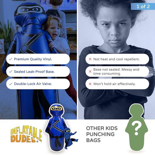 INFLATABLE DUDES Blue Ninja Toy 40” - Kids Punching Bag | Sand-Base | Bop Bag, Pre-filled with Sand, Inflatable Toy, Punching Bag for Kids, Enhanced Bounce-Back Action, Indoor/Outdoor - color: Blue Small Ninja | Pre-filled with Sand