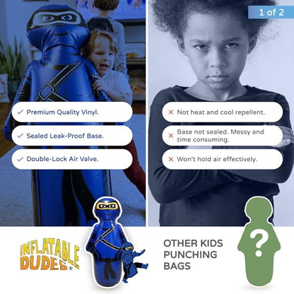 INFLATABLE DUDES Blue Ninja Toy 40” - Kids Punching Bag | Sand-Base | Bop Bag, Pre-filled with Sand, Inflatable Toy, Punching Bag for Kids, Enhanced Bounce-Back Action, Indoor/Outdoor - color: Blue Small Ninja | Pre-filled with Sand