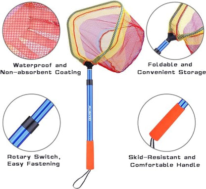 PLUSINNO Kids Fishing Net, Telescopic Lightweight Landing Net with Aluminum Pole Handle and Nylon Mesh, Catch and Release Butterfly Net for Kids Youth Outdoor - color: 2 Pack (Blue)