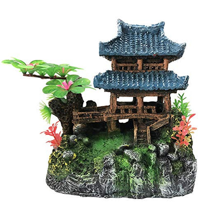SLOCME Aquarium Classical Resin Castle Decorations - Fish Tank Realistic Details, Green Leaf Aquarium Accessories