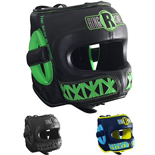 Ringside Youth Deluxe Face Saver Boxing Muy Thai MMA Sparring Head Protection Kids Headgear - color: Black/Lime, size: Large