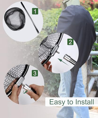 Large Fishing Net Saltwater Rubber Fishing Net Kayak Fishing Landing Net with Telescoping Handle Freshwater Fish Nets with Long Handle Extends 90-120inch