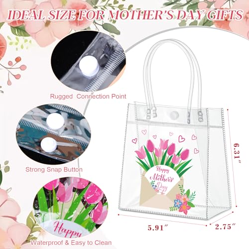 Aliceset 24 Pcs Happy Mother's Day Clear Gift Bags Transparent Plastic Tote Bags with Handles Reusable PVC Goodie Handbags for Mom Women Appreciation Gifts Spring Party Favors, 6.31"x 5.91"x 3.15" - style: Happy Mother's Day