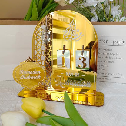 Acrylic Ramadan Countdown Calendar Mirror Golden Ramadan Decorations Eid Mubarak Count Down Desk Calendars Muslim Festival Reminder Kareem Ramadan Advent Calendar Party Decor Islam Holiday Ornaments