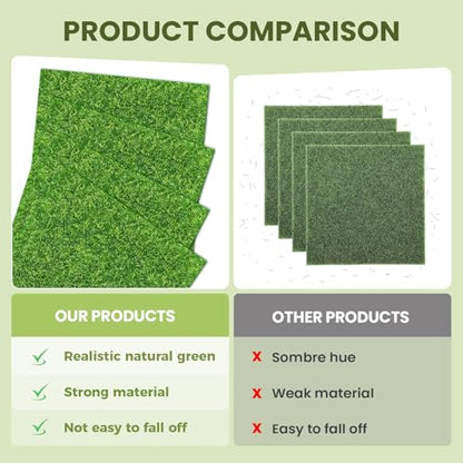 4 Packs 6x6 Inch Cuttable Artificial Grass Squares, Realistic Fake Grass Mats, Mini Craft Turf Tiles for Fairy Garden Accessories, Dollhouse Decor, DIY Craft and Diorama Supplies