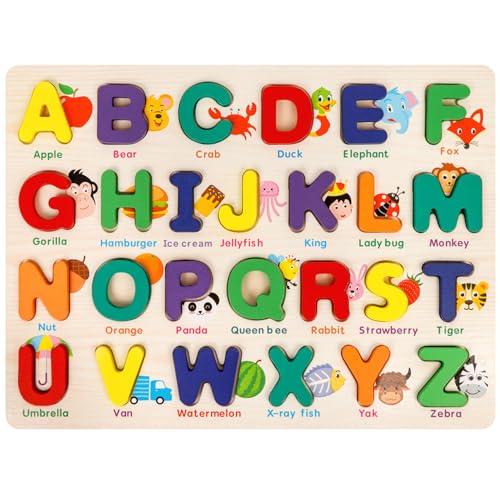 Alphabet Puzzle Wooden Puzzles for Toddlers ABC Shape Learning Toddler Toys - style: G