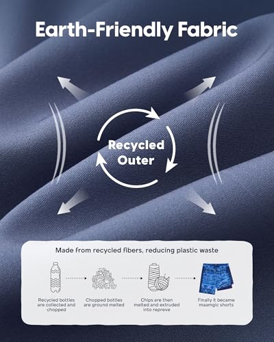 maamgic Mens Swim Trunks - Mens Bathing Suit with Compression Liner 7 Inch Quick Dry Fshion Stretch Zipper Pockets Swimwear - color: Blue Grey-navy Blue-ocean Sun, size: Small