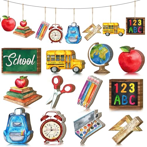36 Pcs Back to School Ornaments for Tree Wooden Hanging Decorations - style: Classic Back to School
