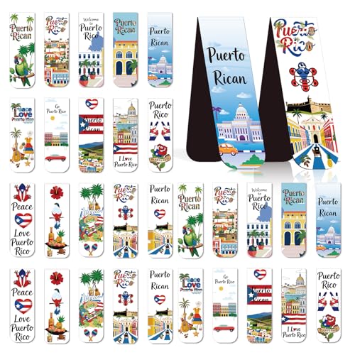 Wxiben Puerto Rico Magnetic Bookmarks Gifts - 30 Pcs Puerto Rico Travel Souvenirs Bookmark Flags Frog Flowers Magnets Book Marks Page Clip for Patriotic Latin American Spanish Party Favors - style: Puerto Rican