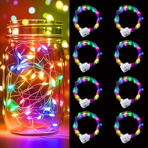 pozzolanas 8 Pack Multicolor Battery Operated String Lights - 7ft Waterproof Fairy Lights with 20 LEDs for Home, Mason Jar, Party, Wedding, Halloween, Christmas Decorations - color: Colorful, size: 8 Pack