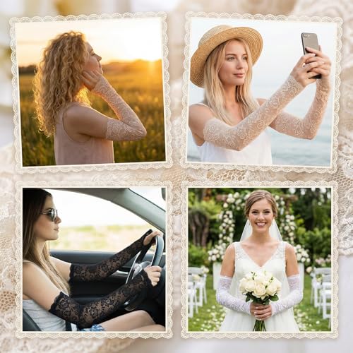 4 Pairs Lace Arm Sleeves Fingerless Lace Sleeves Floral Hollow Arms Cover Elbow Length Arm Sleeve for Women