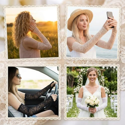 4 Pairs Lace Arm Sleeves Fingerless Lace Sleeves Floral Hollow Arms Cover Elbow Length Arm Sleeve for Women