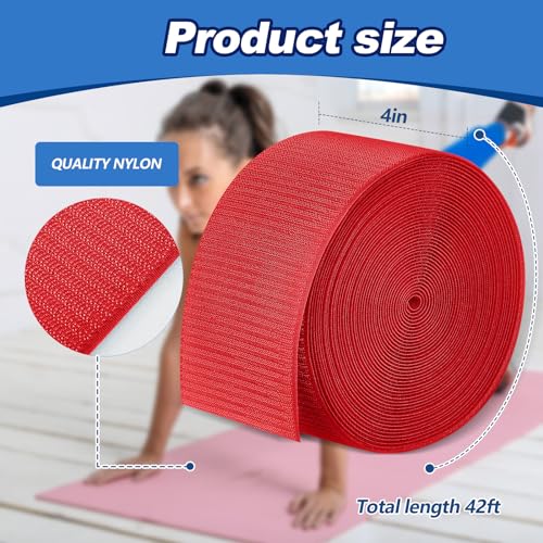 Shappy Gymnastics Mat Hook Fastener Gymnastics Cheer Mats Tape Strip for Tumbling 4" Wide Carpet Repair Nylon Hook for Carpet Bonded Foam Seams Cheer Gym Floors Cheerleading Supplies - color: Red