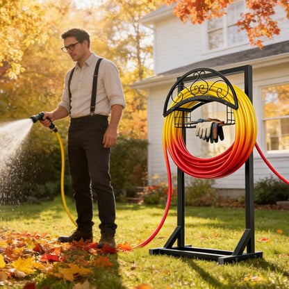 Garden Hose Holder Stand, BOLITE Metal Hanger with Storage Basket, 150ft | Heavy Duty, Freestanding Detachable, Water Hose Holder with Storage Basket, 4 Spikes, Storage Rack for Outside Yard Lawn Farm - style: Freestanding with Bracket