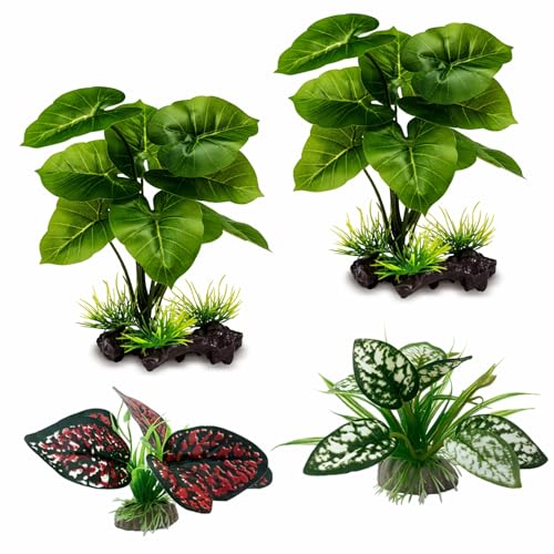 Moonorange Reptile Artificial Plants, Terrarium Plants Decorations Supplies, Aquarium Fish Tank Plant, Amphibian Habitat Hideout Tank Accessories(M Set-4pcs/D) - color: M Set-d