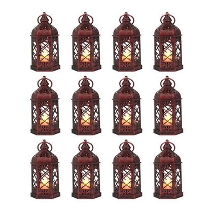 미니 랜턴 12개, 작은 캔들 랜턴 장식, LED 티 라이트 랜턴 라마단 장식, 벽걸이 랜턴, 웨딩 테이블용 센터피스, 배터리 포함(로즈 골드) - color: 로즈 골드-12개