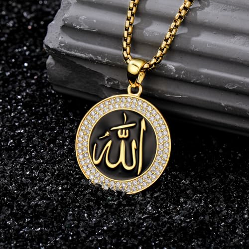 Allah Necklace for Men 925 Sterling Silver/18K Gold Plated Allah Arabic Pendant Islamic Jewelry Gifts for Men Women - style: Cubic Zircon