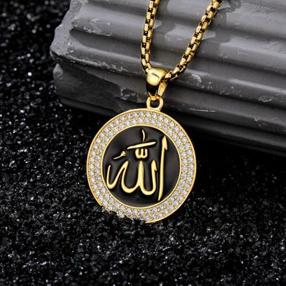 Allah Necklace for Men 925 Sterling Silver/18K Gold Plated Allah Arabic Pendant Islamic Jewelry Gifts for Men Women - style: Cubic Zircon