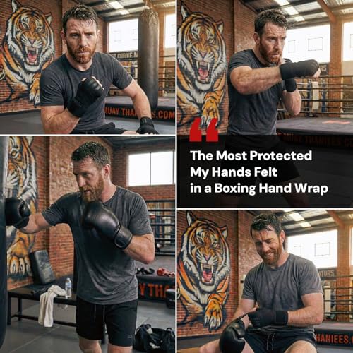 Protective Boxing Hand Wraps for Men & Women, Knuckle Guard Padding, Wrist Stabilizer, Upper Hand Shell & Thumb Shield - Proprietary Safety Technology Designed for Boxing, Muay Thai, MMA, Sparring M