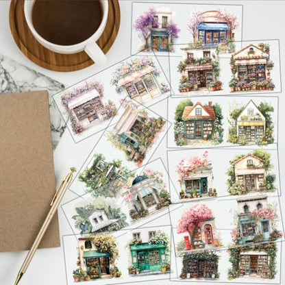 32 Pcs Cozy Tree Shop UV DTF Cup Wraps for 16OZ Glass, 4.3 x 9.4 Inch Cozy House UV DTF Transfer Stickers Waterproof Rub on Transfer Decals for Glass Bottle Vase Furniture Crafts - style: Cozy Tree Shop