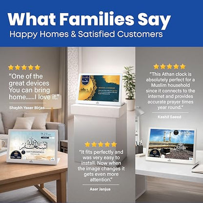 Masjidal 14" Smart WiFi Digital Azan Clock & Islamic Prayer Frame – Automatic Worldwide Prayer & Iqamah Times, Full Quran Player, Athan Alarm, Ramadan Clock, Touchscreen Muslim Home Display, White - color: White, size: 14 Inches