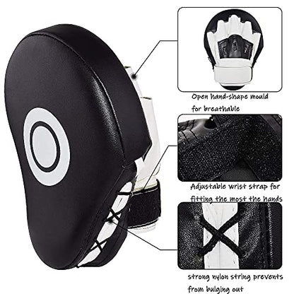 Boxing Curved Focus Punching Mitts- Leatherette Training Hand Pads Karate Muay Thai Training Gloves with Adjustable Strap - color: black