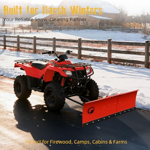 ATV/UTV Front Mount Land Leveler, 48"-60" Adjustable Steel Driveway Grader for Gravel&Dirt, Heavy Duty Yard Leveling Tool, Snow Plow Kit Compatible, 5-Position Angle, Winch Required (Sold Separately) - color: RED