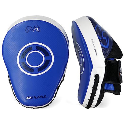 RIVAL Boxing RPM7 Fitness Plus Punch Mitts - Curved Striking Surface, Hook and Loop Wrist, Ergonomic Fit, and Padded Finger Protector - color: Navy/White