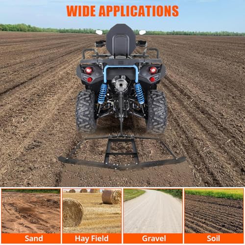 Garvee 74 Inch Wide Heavy Duty Steel Drag Harrow – Tow Behind Leveling Rake with Pin Hitch, Up to 50lbs Capacity, Perfect for Lawn, Driveway, Garden, Tractors, ATVs, UTVs, Mowers – Great for Sand - size: 74 in