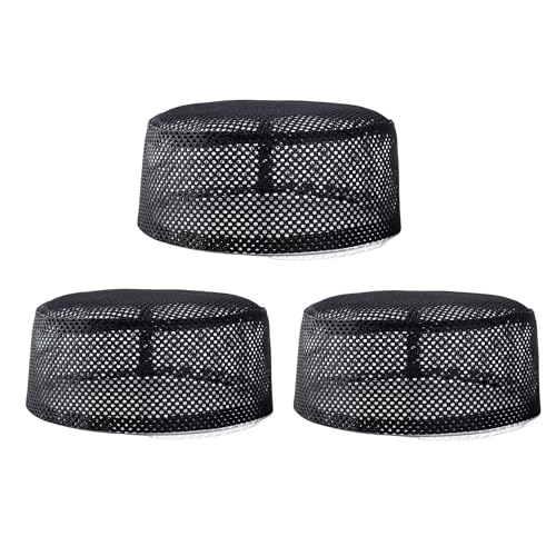 JIAHG 3pcs Breathable Mesh Fabric Muslim Prayer Kufi Skull Cap Islam Kufi Headware Takke Praying Beanie Hat Kofia Topi Hat - color: Black-3pcs/Pack