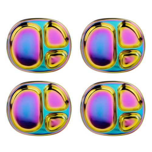 Ahimsa Stainless Steel Kids Divided Plates, Rainbow, 4 Plates - color: Rainbow / 4 Plates