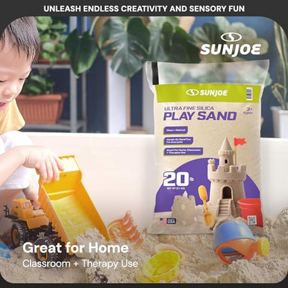 Sun Joe 10 Pack Silica Play Sand for Sandbox, Sensory Table & Garden Spaces, Ultra Fine, 20 Lbs - Natural Craft Accessory for Molding, Digging & Sculpting - Ideal for Indoor and Outdoor Use